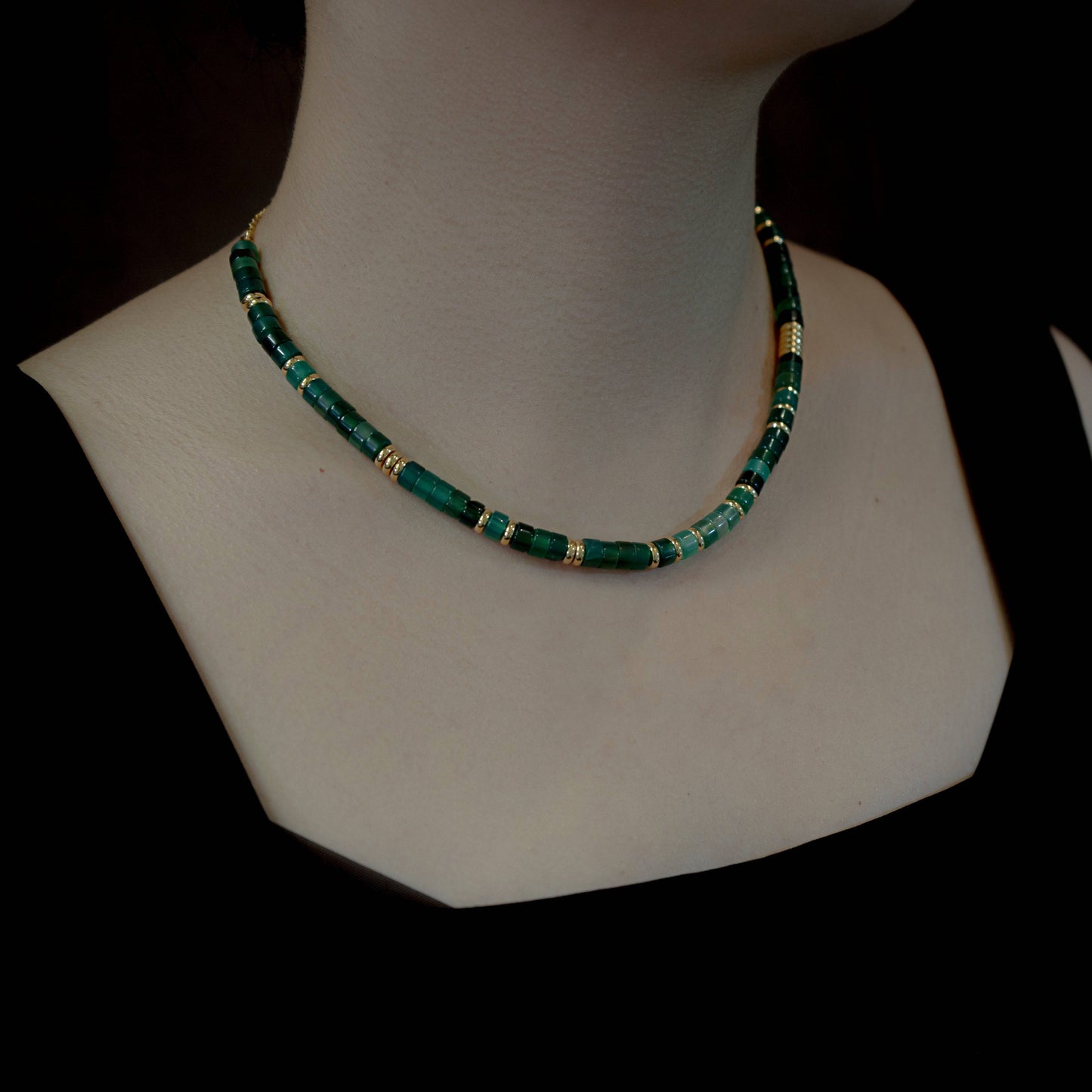 Health and Good Luck Necklace - Green Natural Jade with 14K Gold Plating (Medium) - jambhala&jewelry