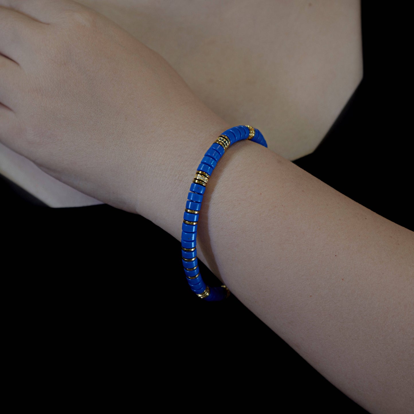 Wealth and good luck bracelet - blue Sherpa glass with 14K gold plating and diamond inlay - jambhala&jewelry