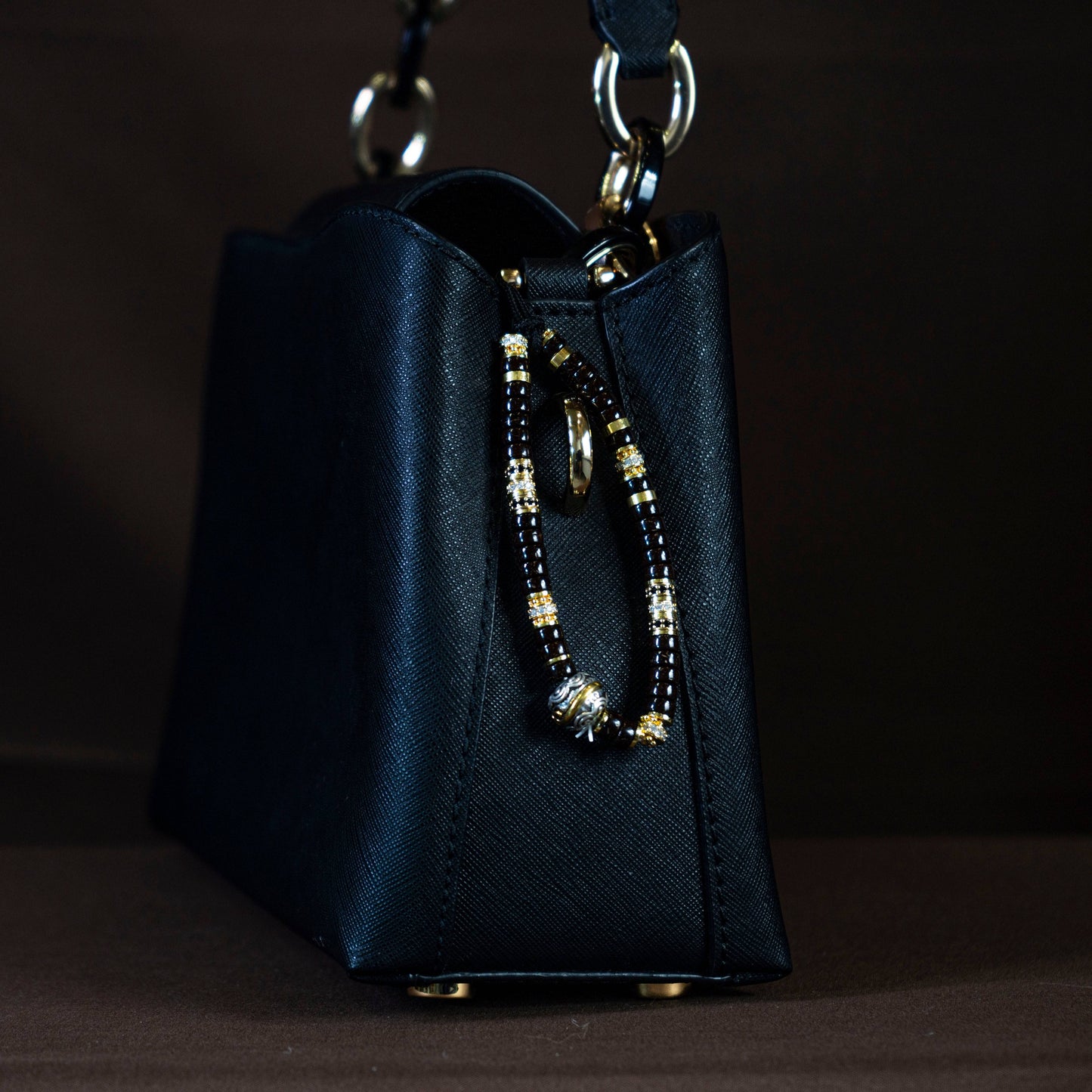 Wealth and good luck bracelet - black Goku life wood with silver inlaid copper 18K gold plating and diamond inlaid - jambhala&jewelry