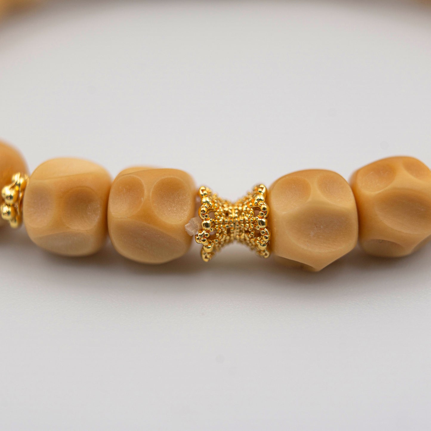 Cream Monkey Head Walnut Wood Bracelet – Handmade Spiritual Jewelry for Grounding & Wisdom - jambhala&jewelry