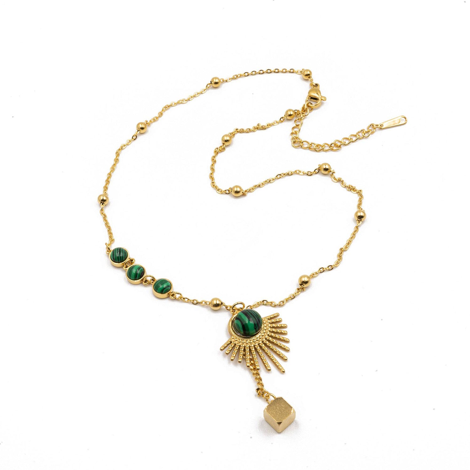 Love and good luck necklace - green malachite with titanium steel 14K gold plating - jambhala＆jewelry