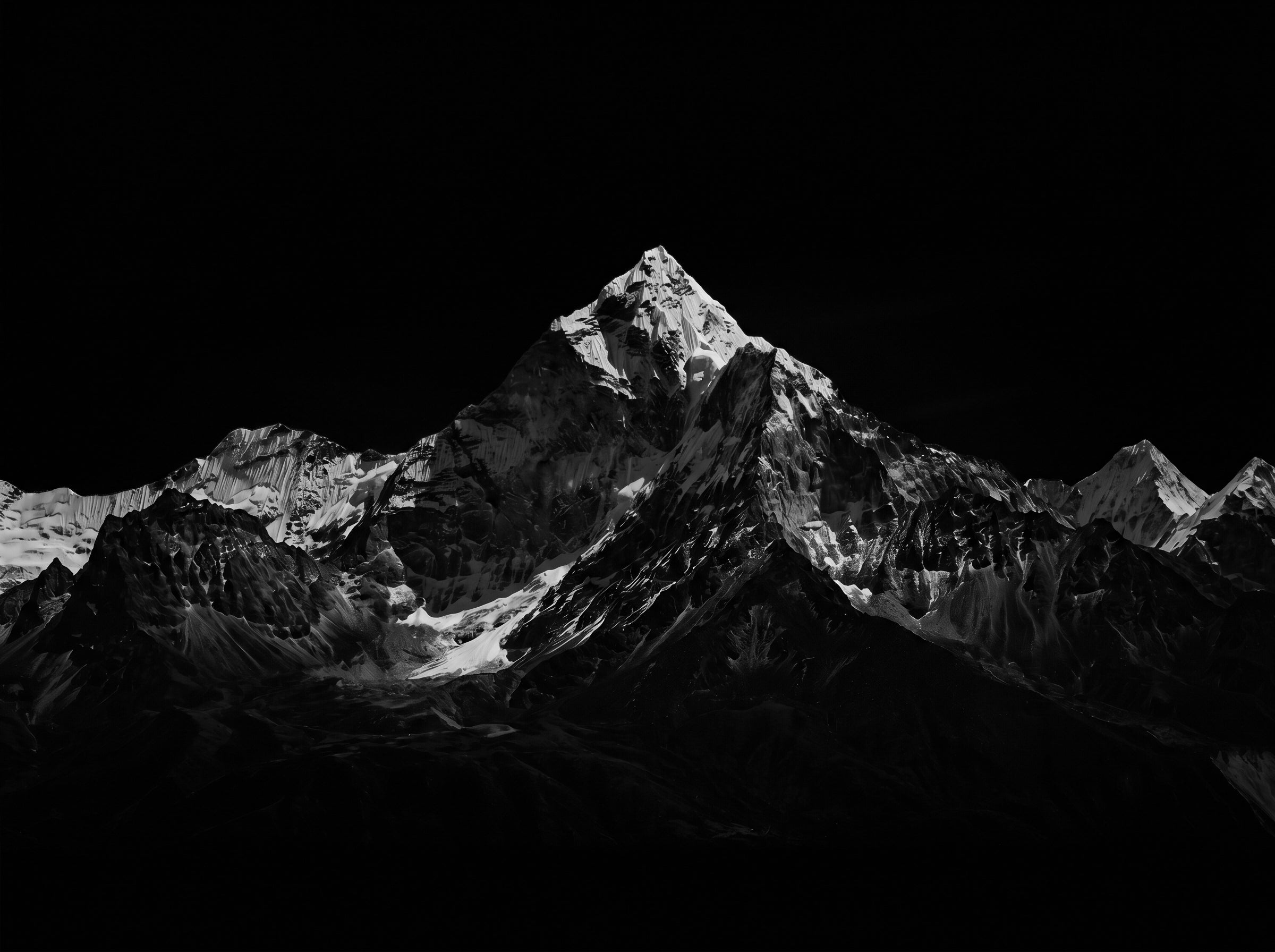 Black and white snow mountain peak representing the 1,900m singing bowl purification ritual for Jambhala somatic anchor jewelry