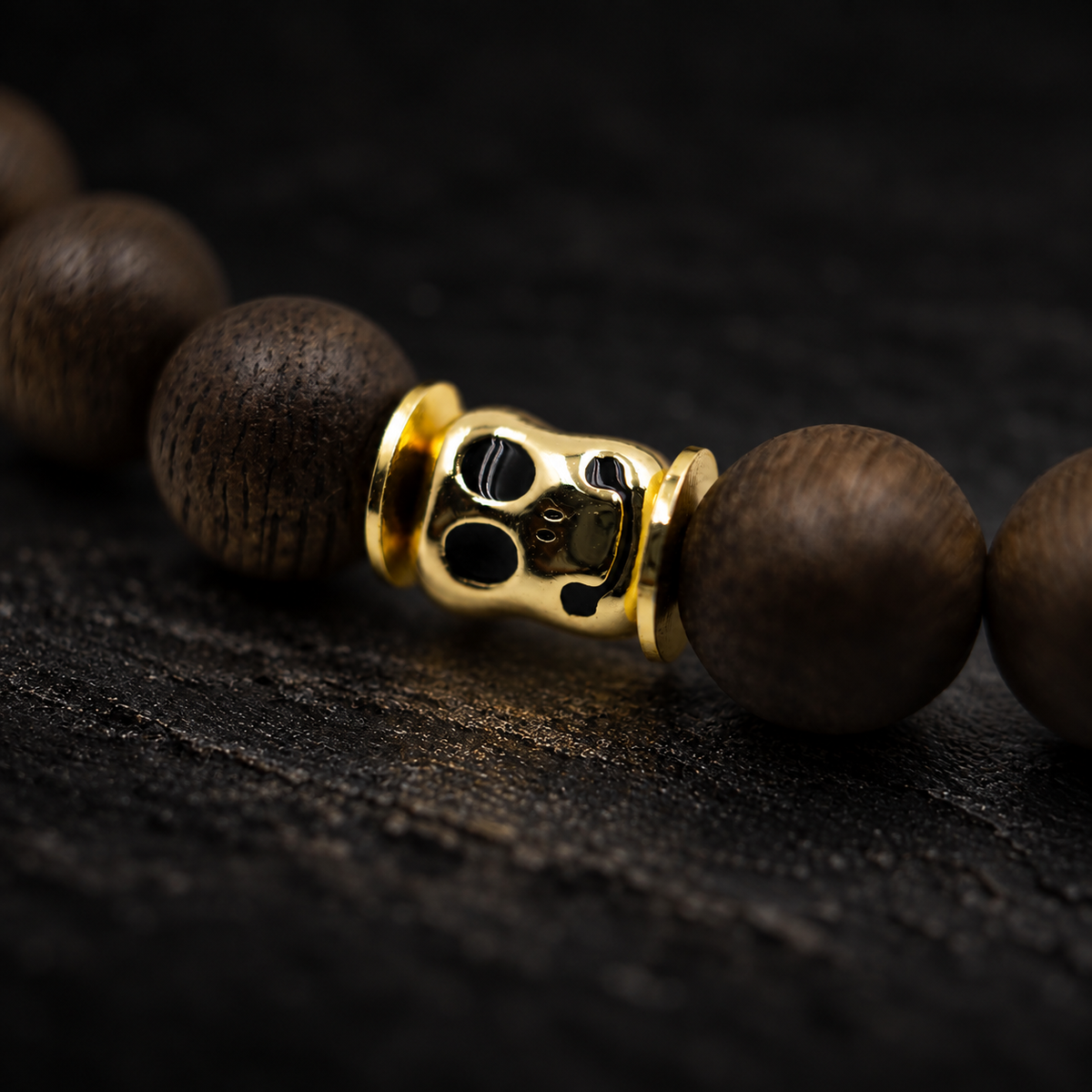 FEIFEI Agarwood Bracelet – close-up detail on black slate background