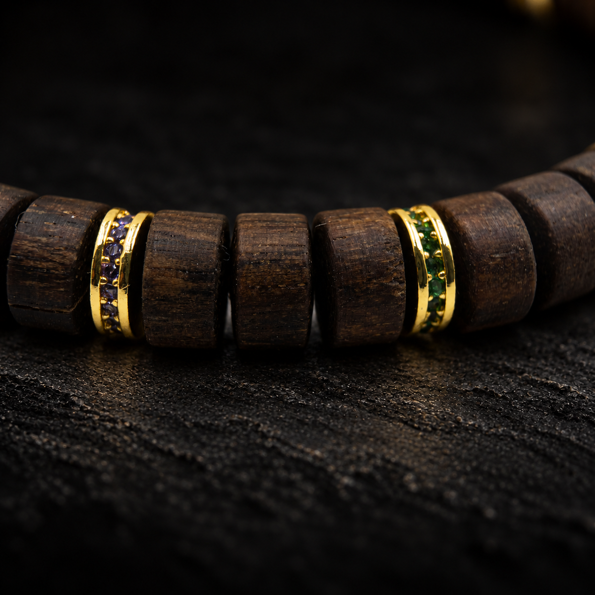 HELUO Huanghuali Rosewood Bracelet – close-up detail on black slate background