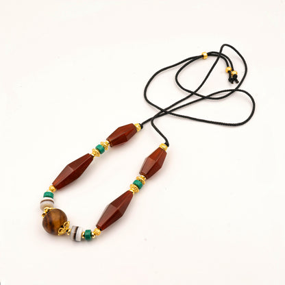 Red Agate & Turquoise Necklace – Dual Energy Balancing Jewelry (Tibetan & Native American Style) - jambhala＆jewelry