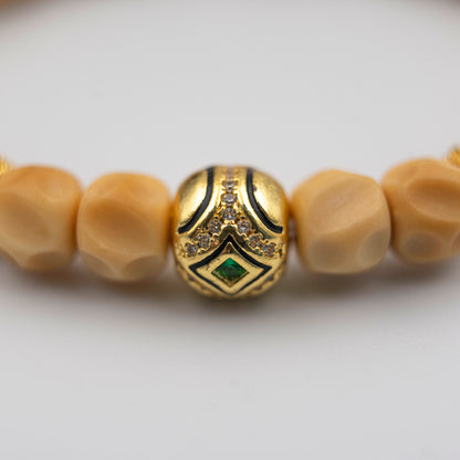 Cream Monkey Head Walnut Wood Bracelet – Handmade Spiritual Jewelry for Grounding & Wisdom - jambhala＆jewelry