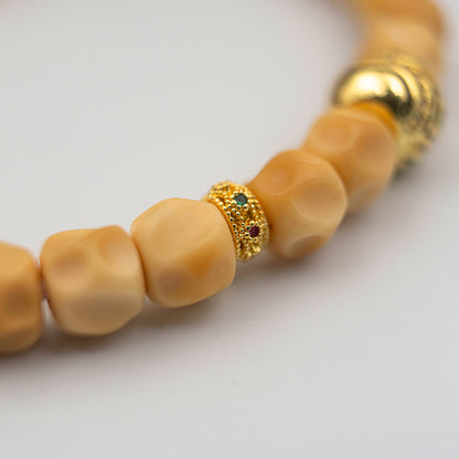 Cream Monkey Head Walnut Wood Bracelet – Handmade Spiritual Jewelry for Grounding & Wisdom - jambhala＆jewelry