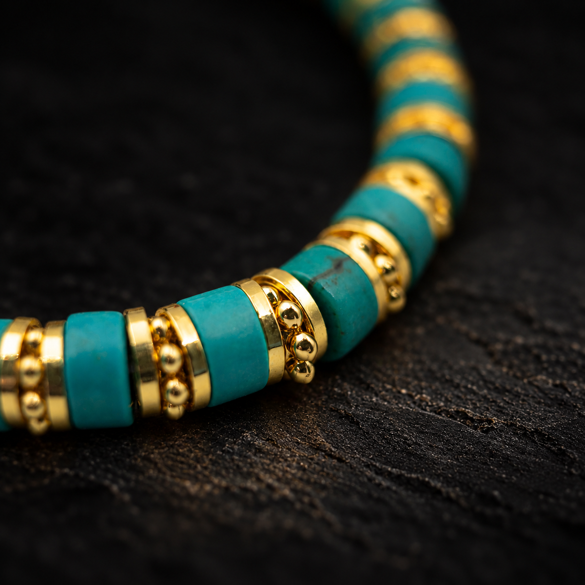 JIAOREN Matrix Turquoise Bracelet – close-up detail on black slate background