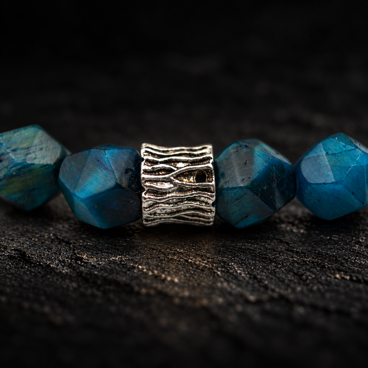 KUN Faceted Turquoise Bracelet – close-up detail on black slate background