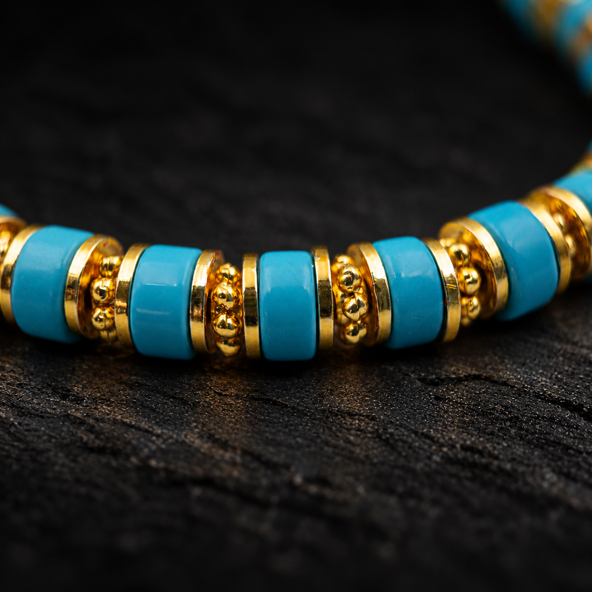 LUOSHEN Turquoise Bracelet – close-up detail on black slate background