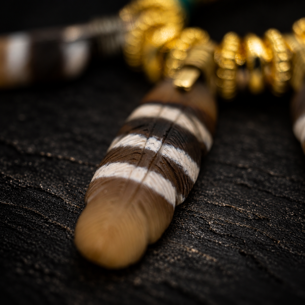 YUANCHU Agate & Turquoise Necklace – close-up detail on black slate background